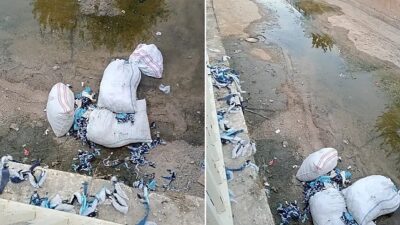 Şanlıurfa'nın Eyyübiye ilçesinde bulunan Karakoyun Deresine tekstil atıkları atıldı.
