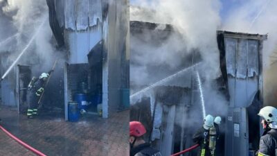 Çorum Organize Sanayi Bölgesindeki bir tekstil fabrikasında çıkan yangın itfaiyenin