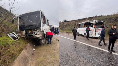 Balıkesir’in Gönen ilçesinde tekstil işçilerini taşıyan servis aracı yağışlı havada
