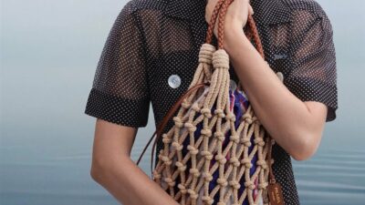 Prada Cotton Cord Macrame Note çanta, dayanıklı pamuktan üretilen makrome
